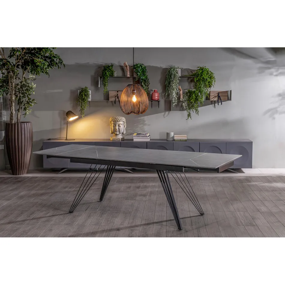 Table extensible jusqu'à 240 cm en céramique et métal - Bouquet Viadurini