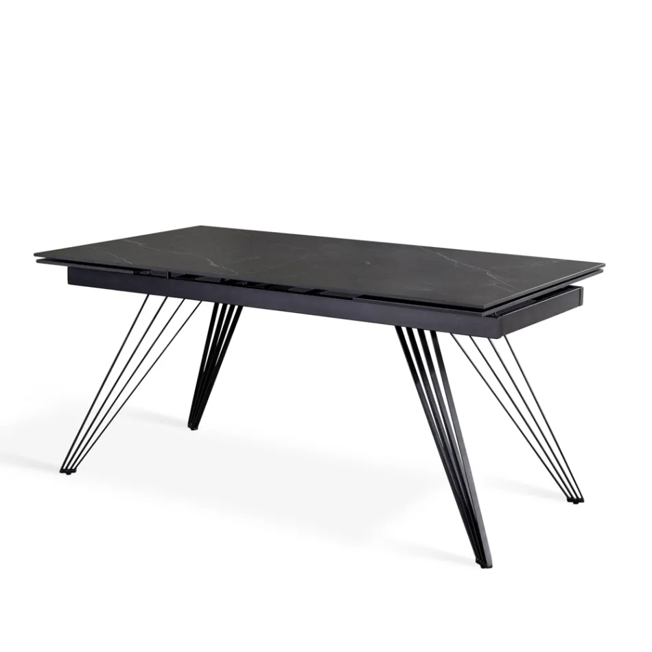 Table extensible jusqu'à 240 cm en céramique et métal - Bouquet Viadurini