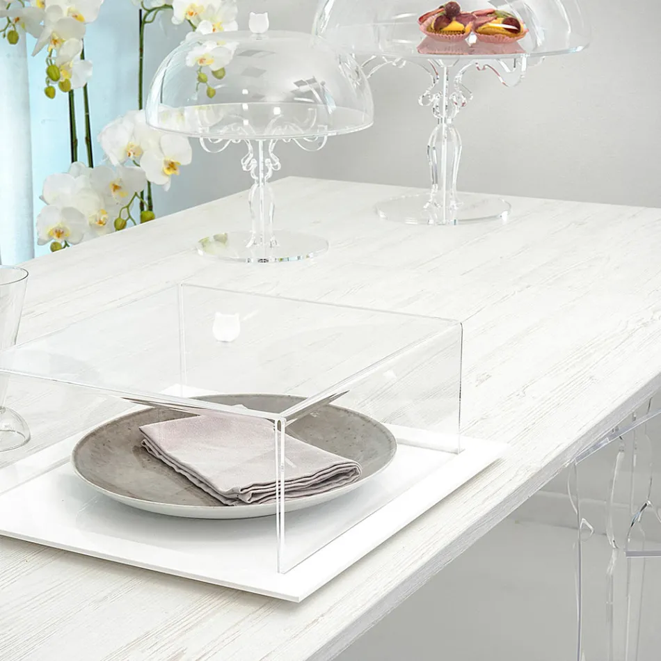 Table extensible jusqu'à 255 cm en bois et plexiglas, fabriquée en Italie - Elide Viadurini
