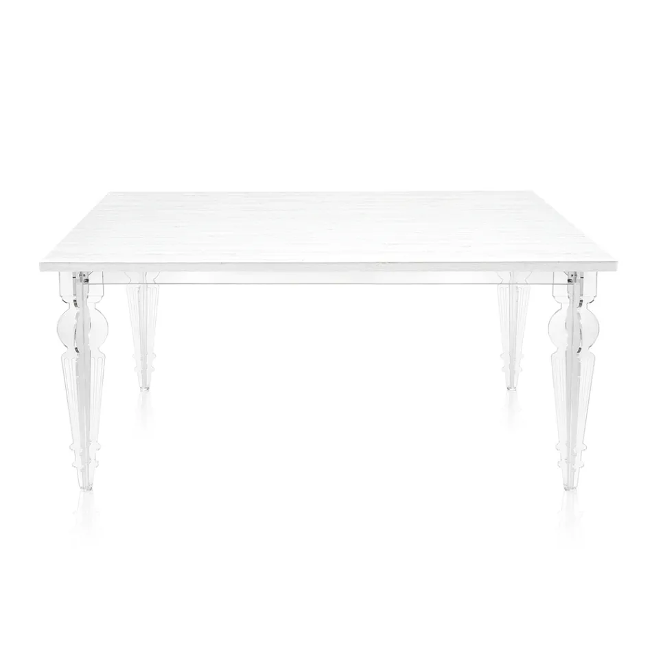 Table extensible jusqu'à 255 cm en bois et plexiglas, fabriquée en Italie - Elide Viadurini
