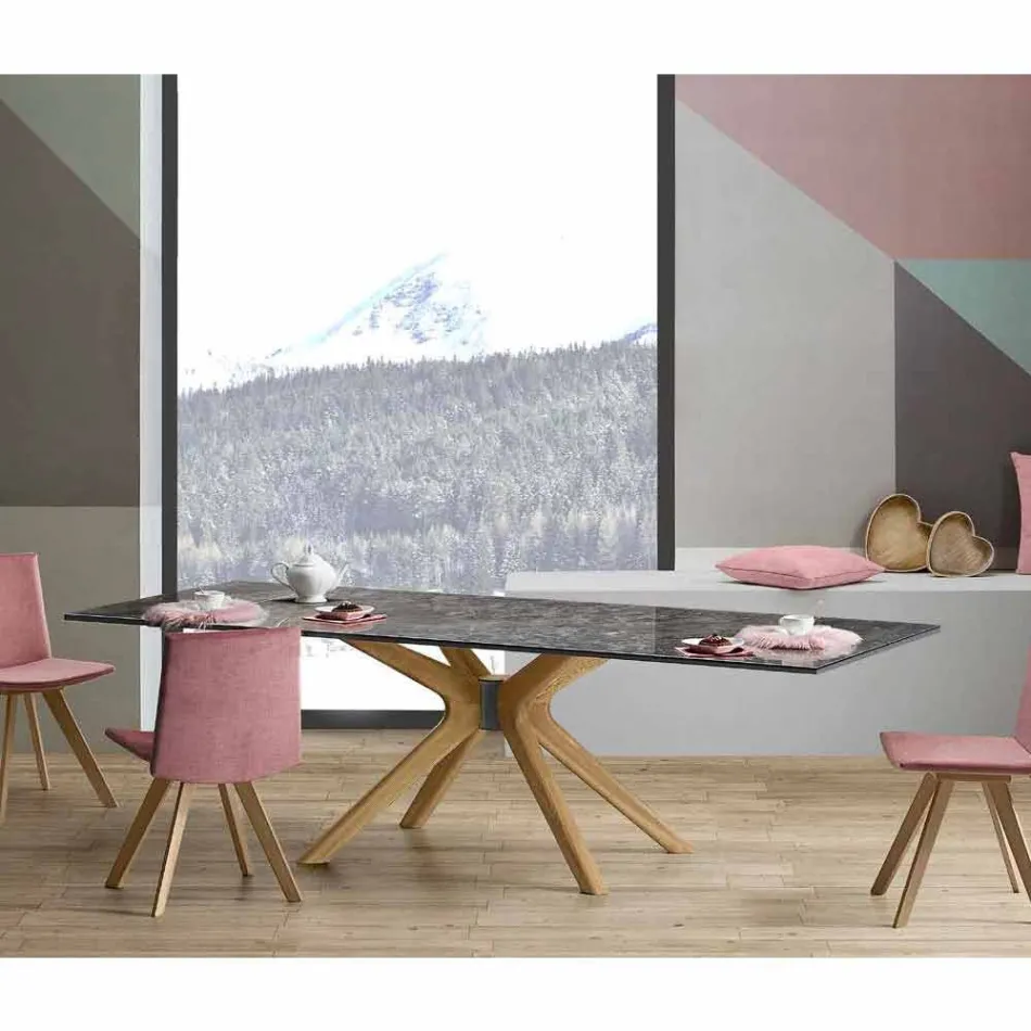 Table extensible jusqu'à 260 cm en grès, marbre et bois Made in Italy - Malita Viadurini