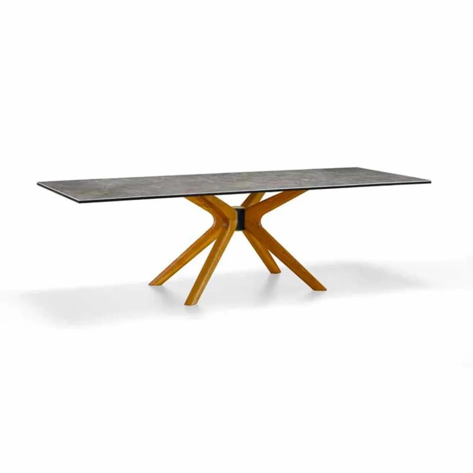 Table extensible jusqu'à 260 cm en grès, marbre et bois Made in Italy - Malita Viadurini