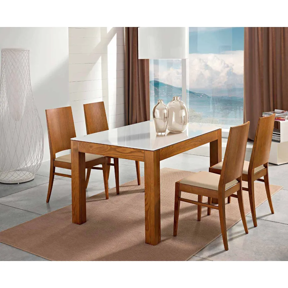 Table extensible jusqu'à 270cm en verre et frêne Fabriqué en Italie - Homer Viadurini