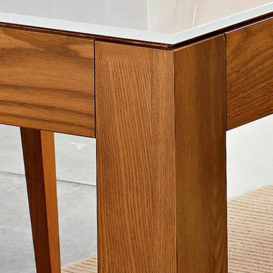 Table extensible jusqu'à 270cm en verre et frêne Fabriqué en Italie - Homer Viadurini