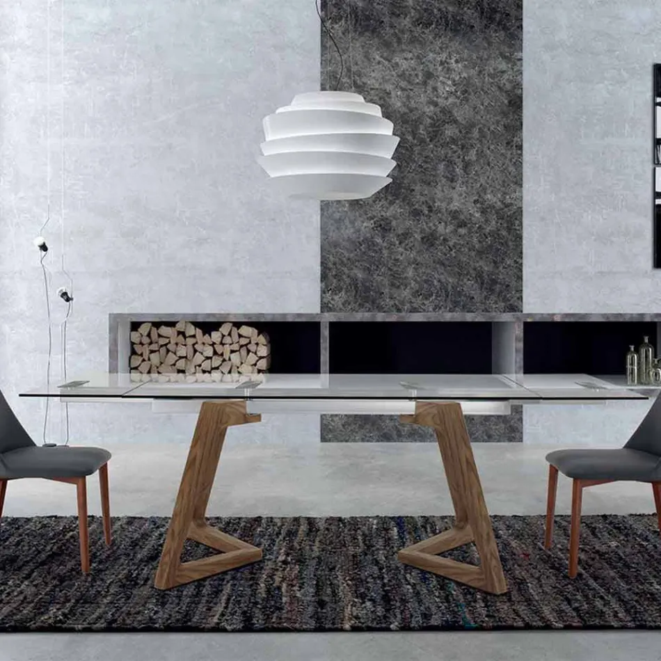 Table extensible jusqu'à 280 cm en verre et bois plaqué – Eugrafo Viadurini