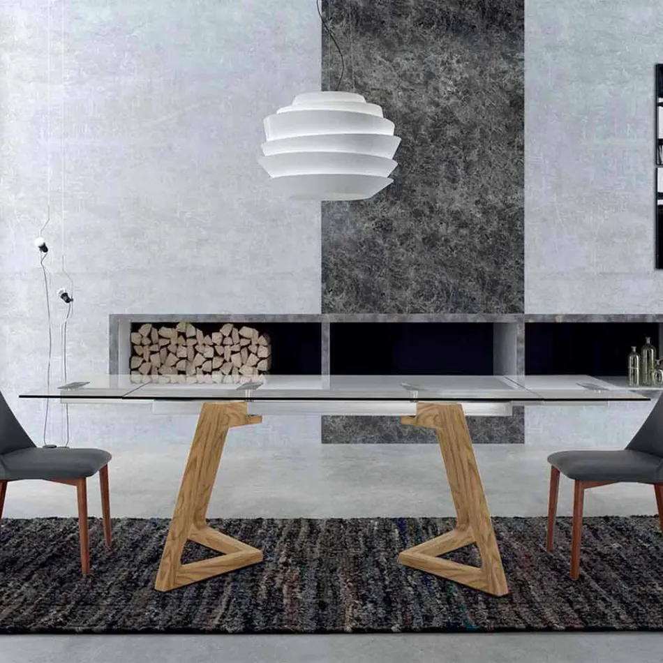 Table extensible jusqu'à 280 cm en verre et bois plaqué – Eugrafo Viadurini