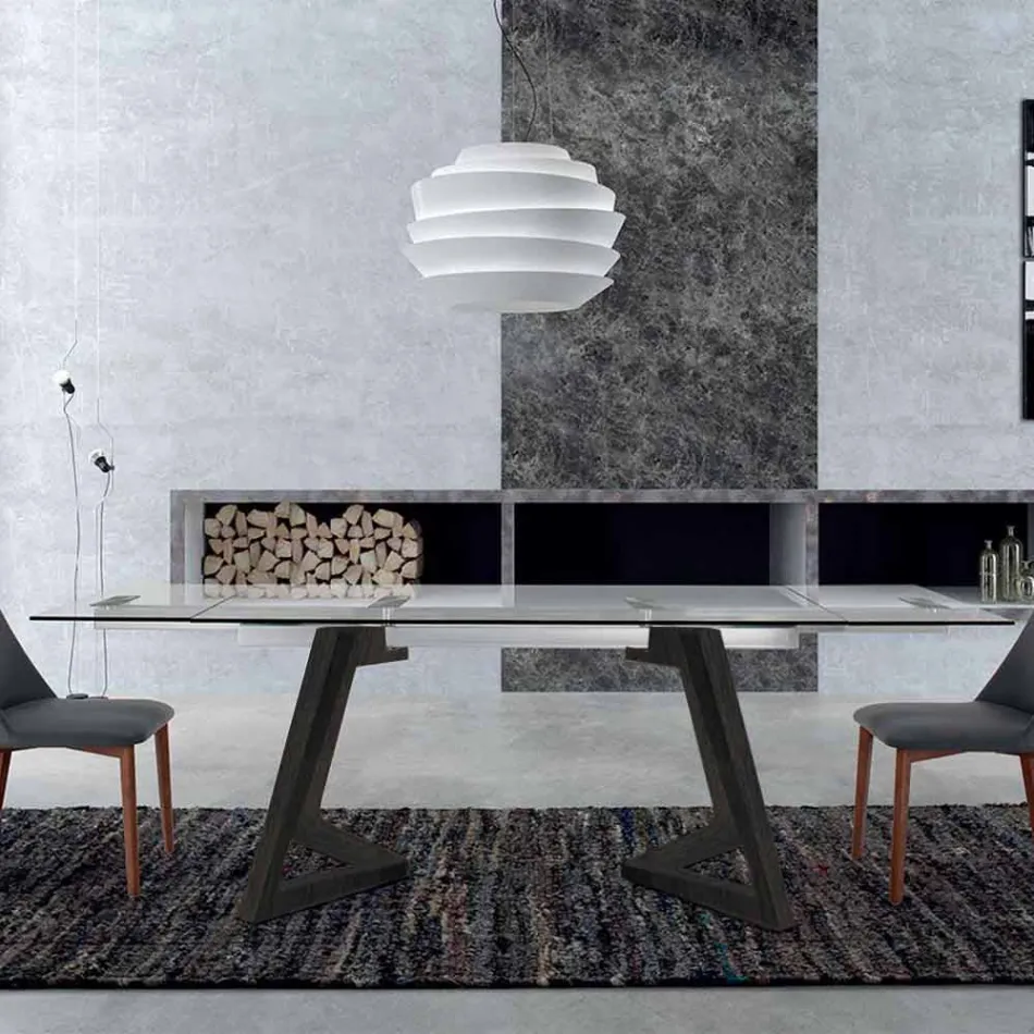 Table extensible jusqu'à 280 cm en verre et bois plaqué – Eugrafo Viadurini
