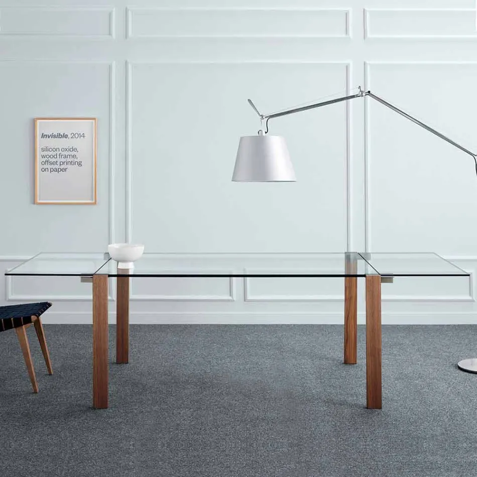 Table extensible jusqu'à 280 cm en verre transparent Made in Italy - Sopot Viadurini