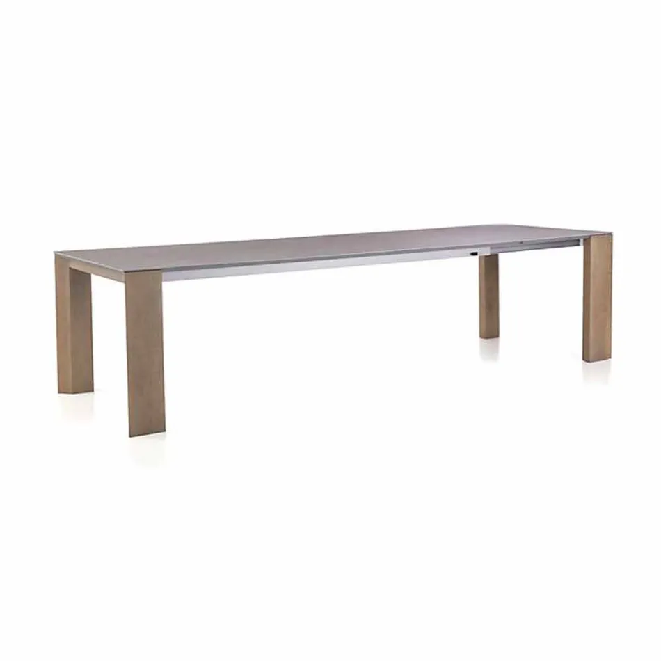 Table extensible jusqu'à 300 cm en céramique et pieds en bois - Ipanemo Viadurini