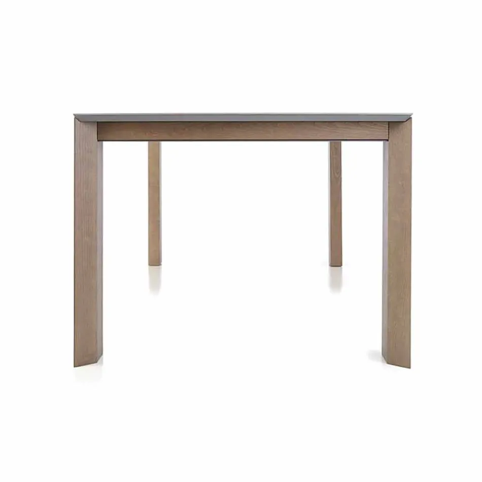 Table extensible jusqu'à 300 cm en céramique et pieds en bois - Ipanemo Viadurini