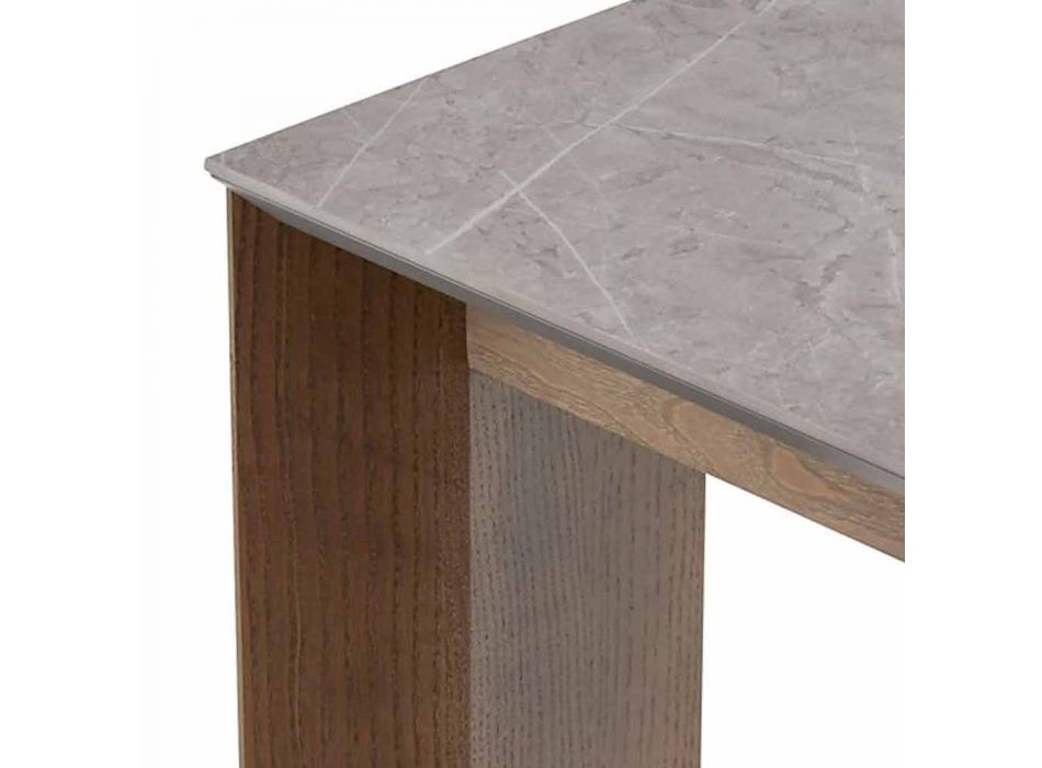 Table extensible jusqu'à 300 cm en céramique et pieds en bois - Ipanemo Viadurini