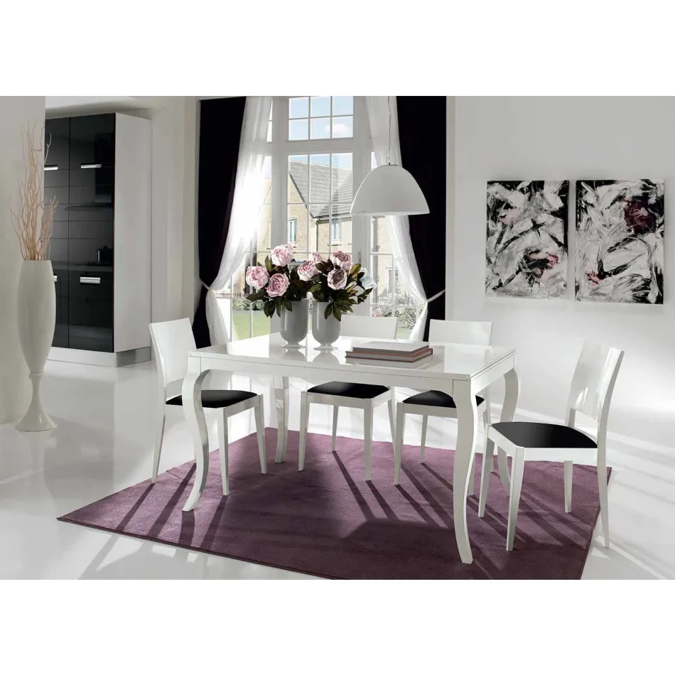 Table extensible jusqu'à 350cm en noyer Tanganika blanc brillant, Leomas Viadurini