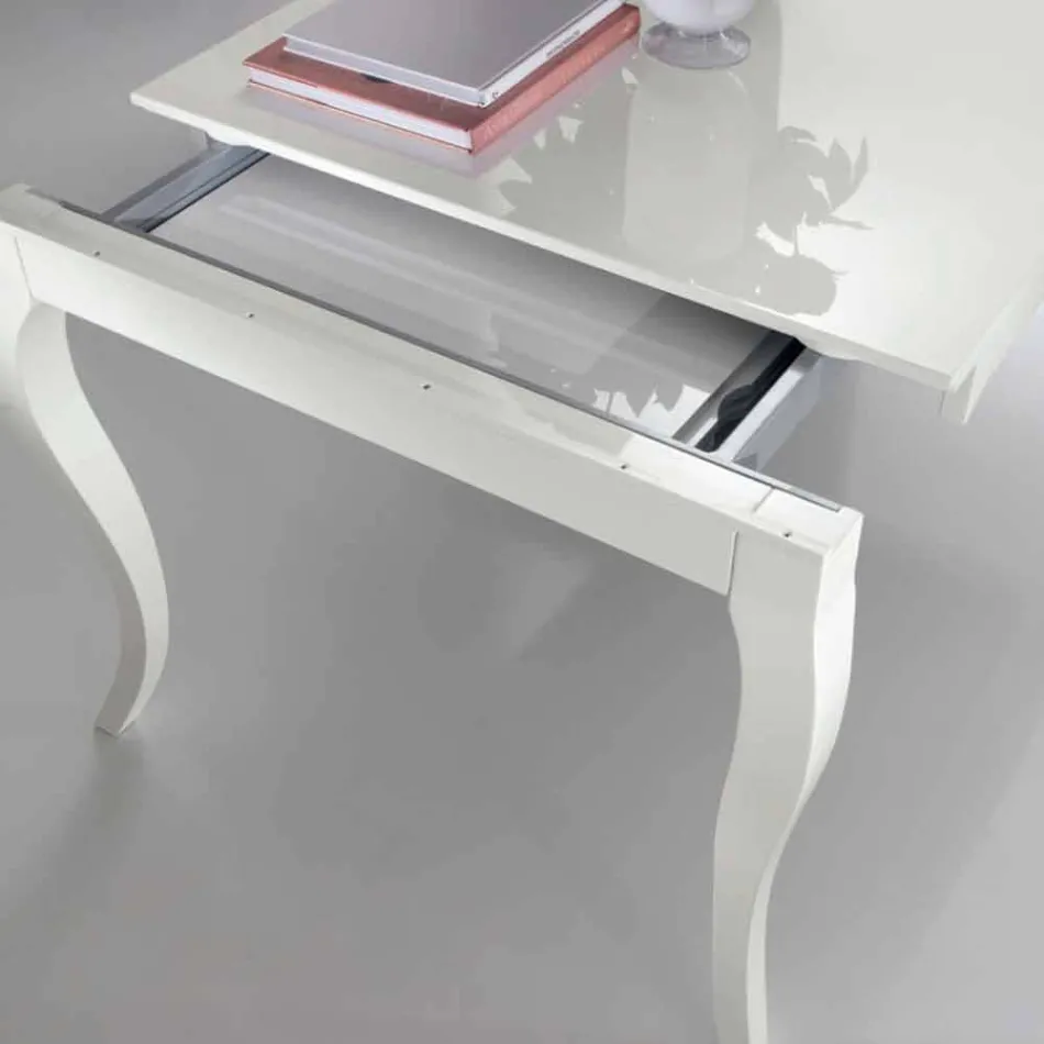 Table extensible jusqu'à 350cm en noyer Tanganika blanc brillant, Leomas Viadurini