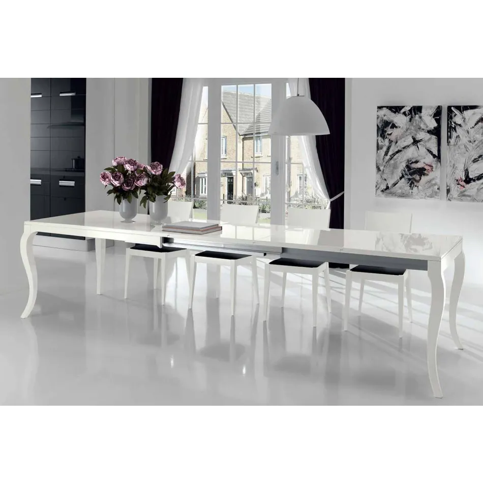 Table extensible jusqu'à 350cm en noyer Tanganika blanc brillant, Leomas Viadurini