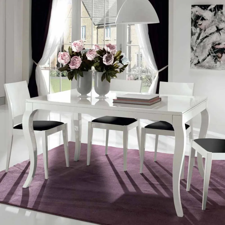 Table extensible jusqu'à 350cm en noyer Tanganika blanc brillant, Leomas Viadurini
