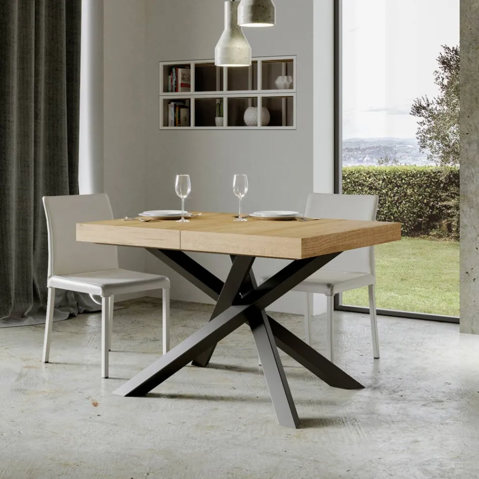 Table extensible jusqu'à 440 cm en fer anthracite et bois fabriquée en Italie - Graffo Viadurini
