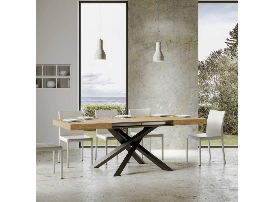 Table extensible jusqu'à 440 cm en fer anthracite et bois fabriquée en Italie - Graffo Viadurini
