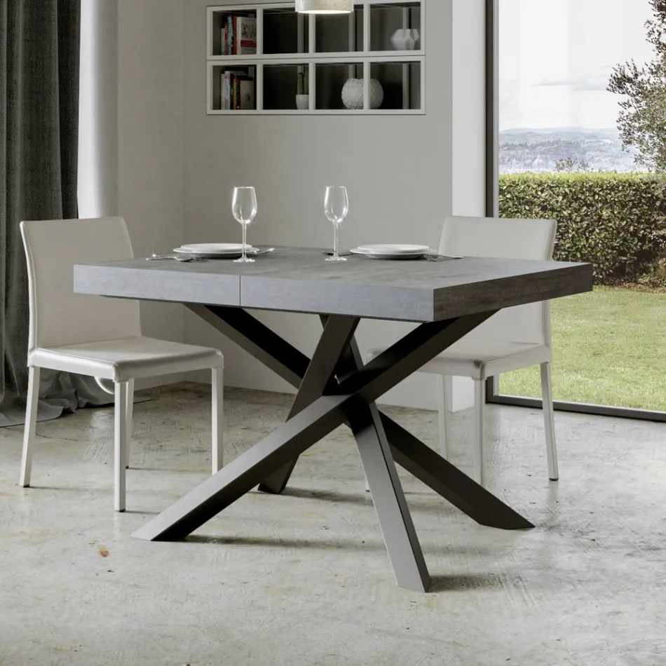 Table extensible jusqu'à 440 cm en fer anthracite et bois fabriquée en Italie - Graffo Viadurini