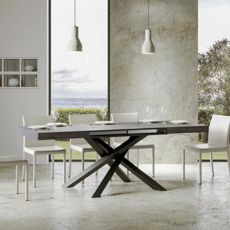 Table extensible jusqu'à 440 cm en fer anthracite et bois fabriquée en Italie - Graffo Viadurini