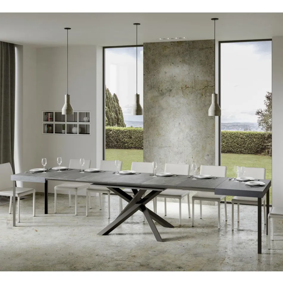 Table extensible jusqu'à 440 cm en fer anthracite et bois fabriquée en Italie - Graffo Viadurini