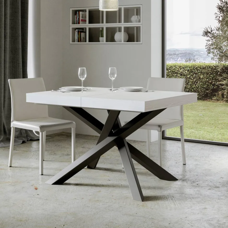 Table extensible jusqu'à 440 cm en fer anthracite et bois fabriquée en Italie - Graffo Viadurini