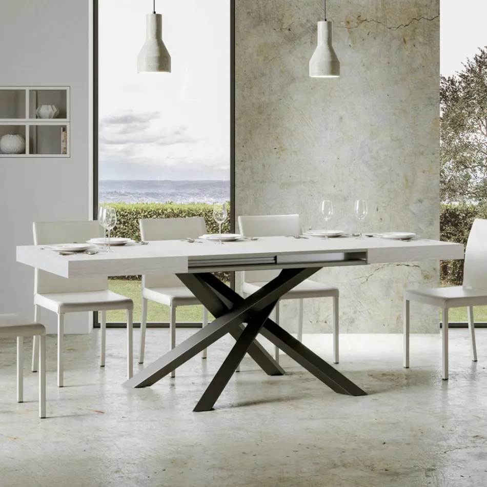Table extensible jusqu'à 440 cm en fer anthracite et bois fabriquée en Italie - Graffo Viadurini