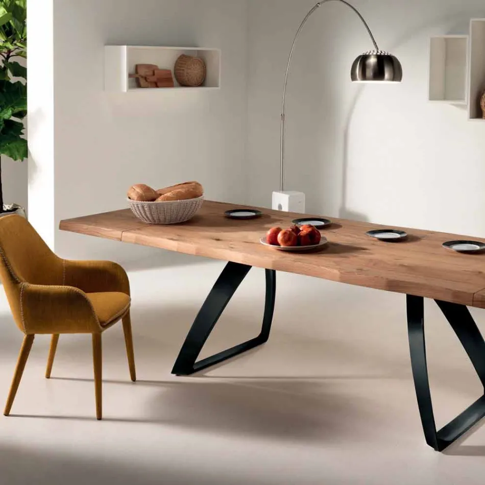chêne plaqué de table extensible et métal Travis Viadurini