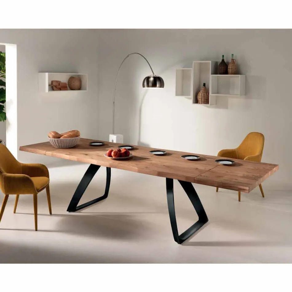 chêne plaqué de table extensible et métal Travis Viadurini