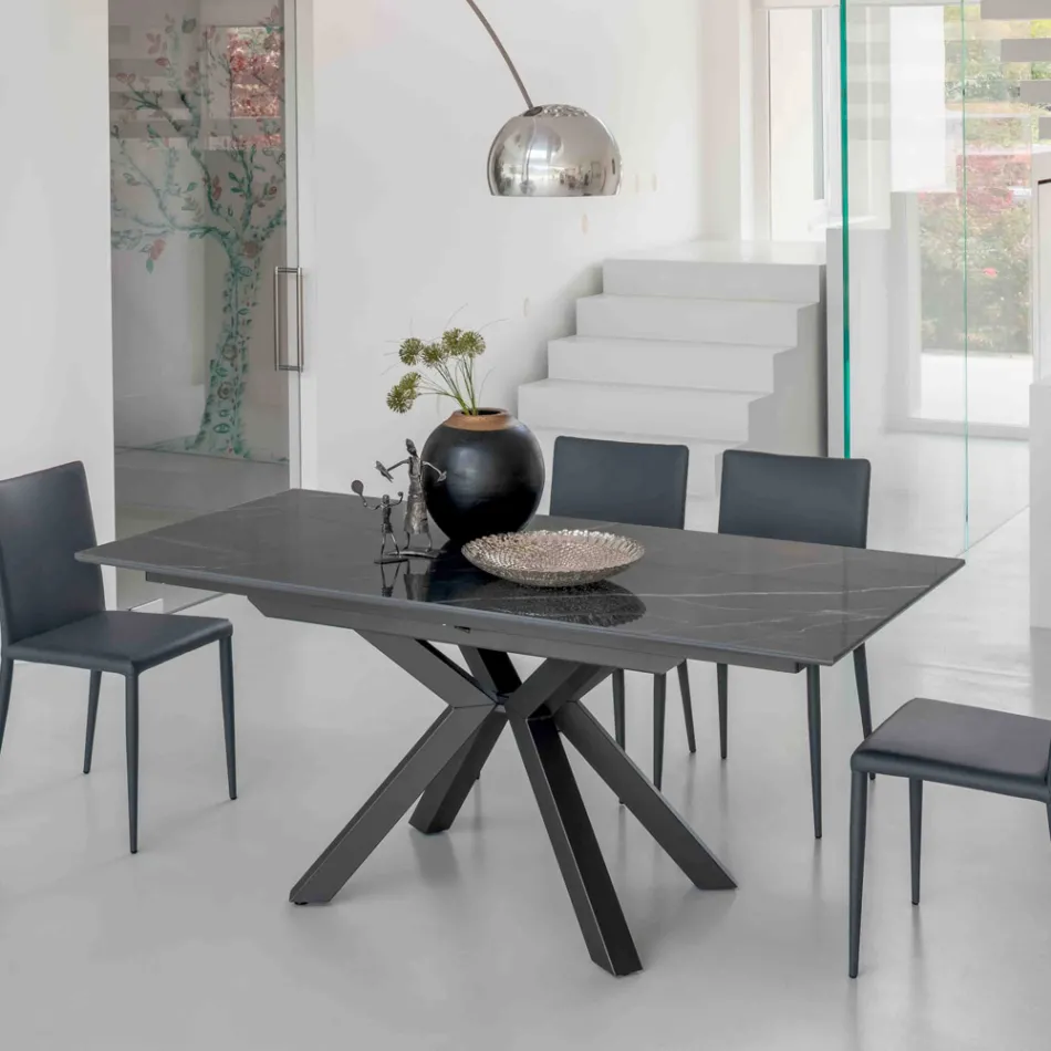 Table extensible en céramique noire polie Calacatta Starlit - Balia Viadurini