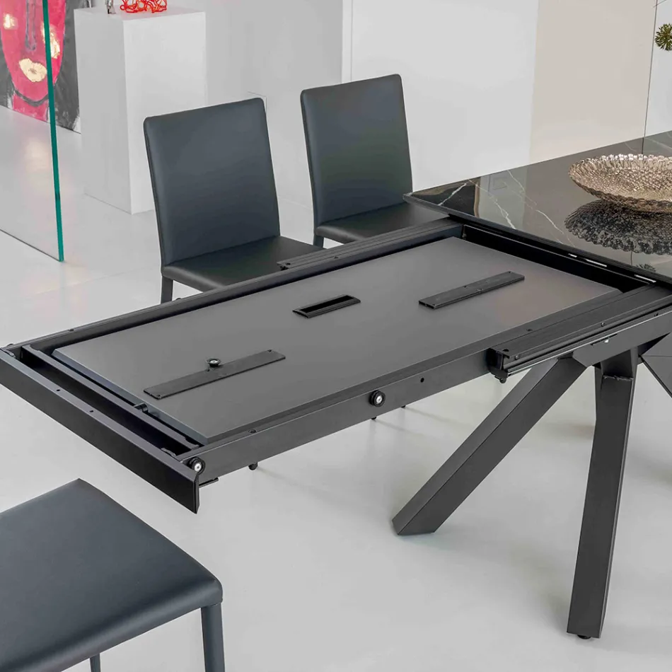 Table extensible en céramique noire polie Calacatta Starlit - Balia Viadurini
