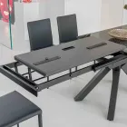 Table extensible en céramique noire polie Calacatta Starlit - Balia Viadurini
