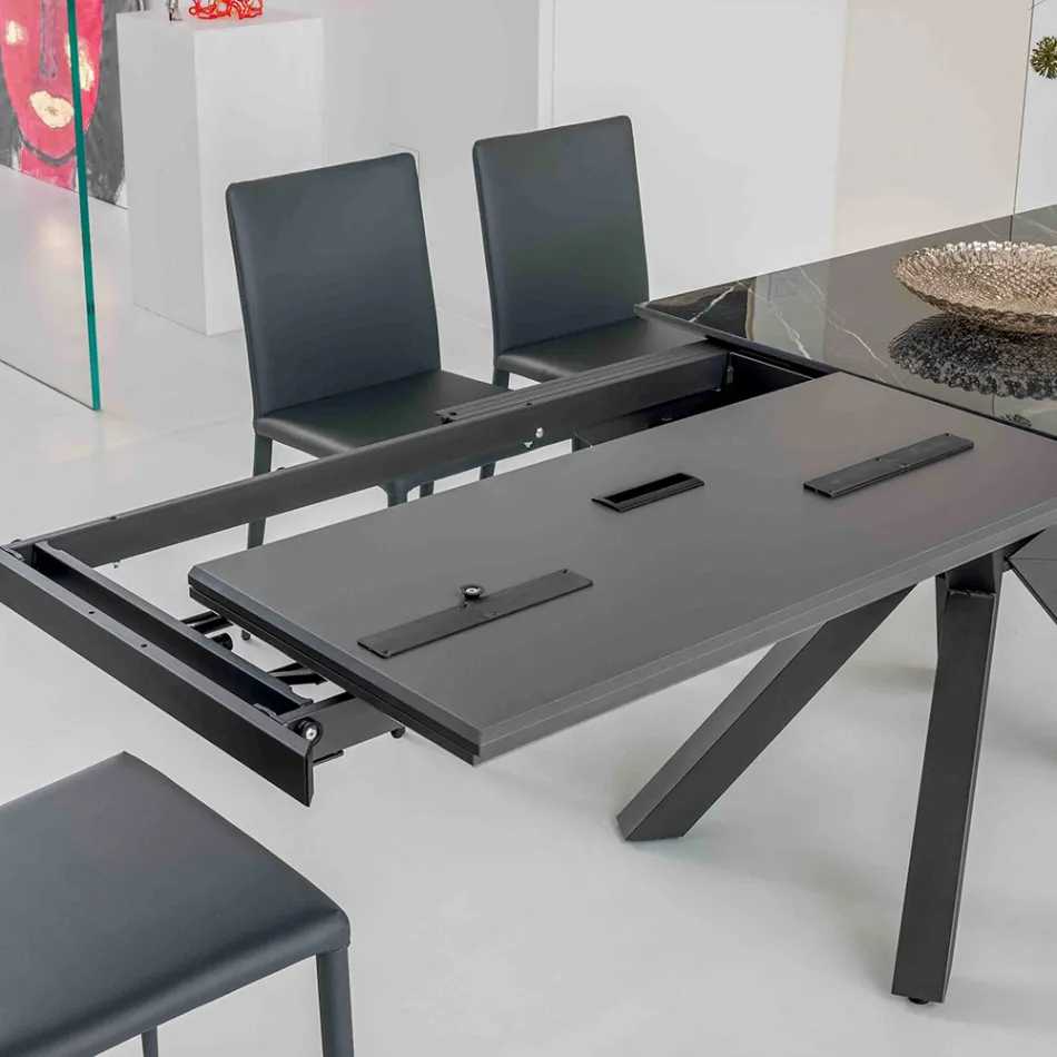 Table extensible en céramique noire polie Calacatta Starlit - Balia Viadurini