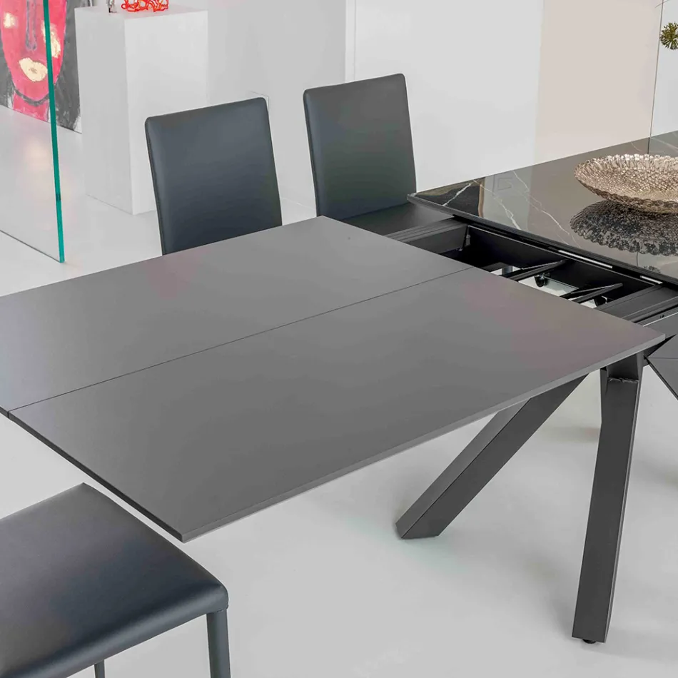 Table extensible en céramique noire polie Calacatta Starlit - Balia Viadurini
