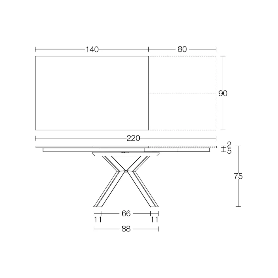 Table extensible en céramique noire polie Calacatta Starlit - Balia Viadurini