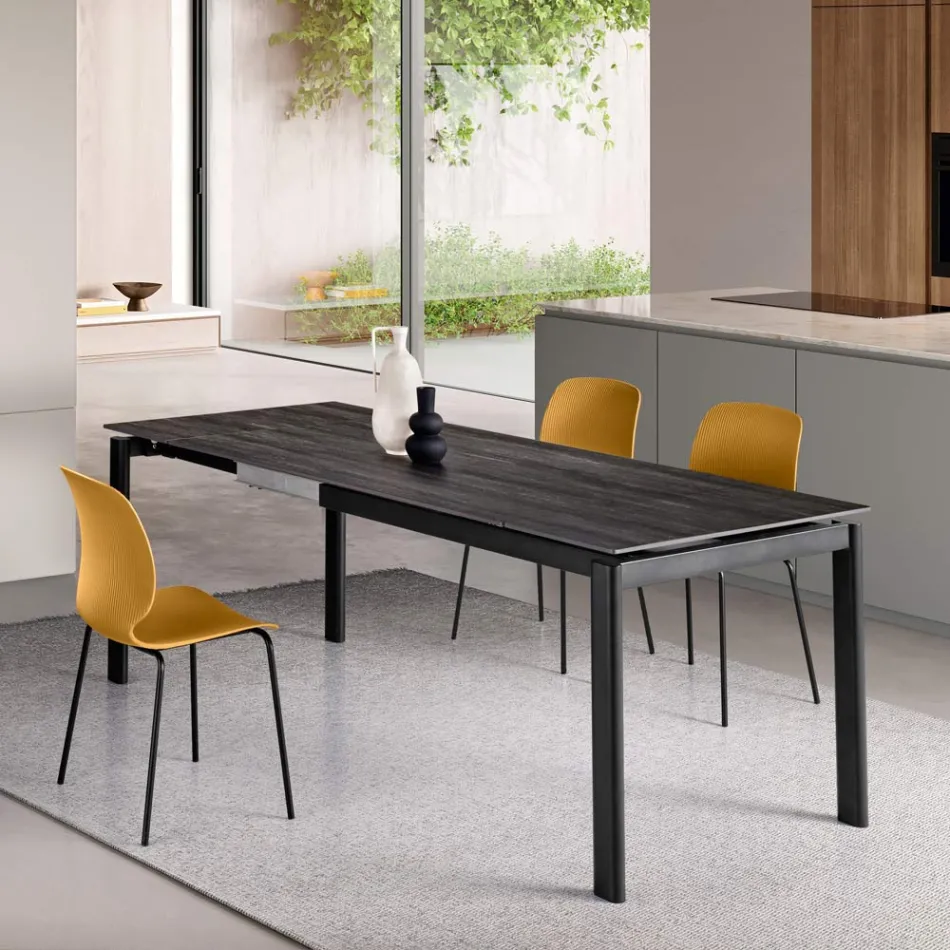 Table extensible en deux tailles, en métal et en pierre effet marbre - Morfeo Viadurini