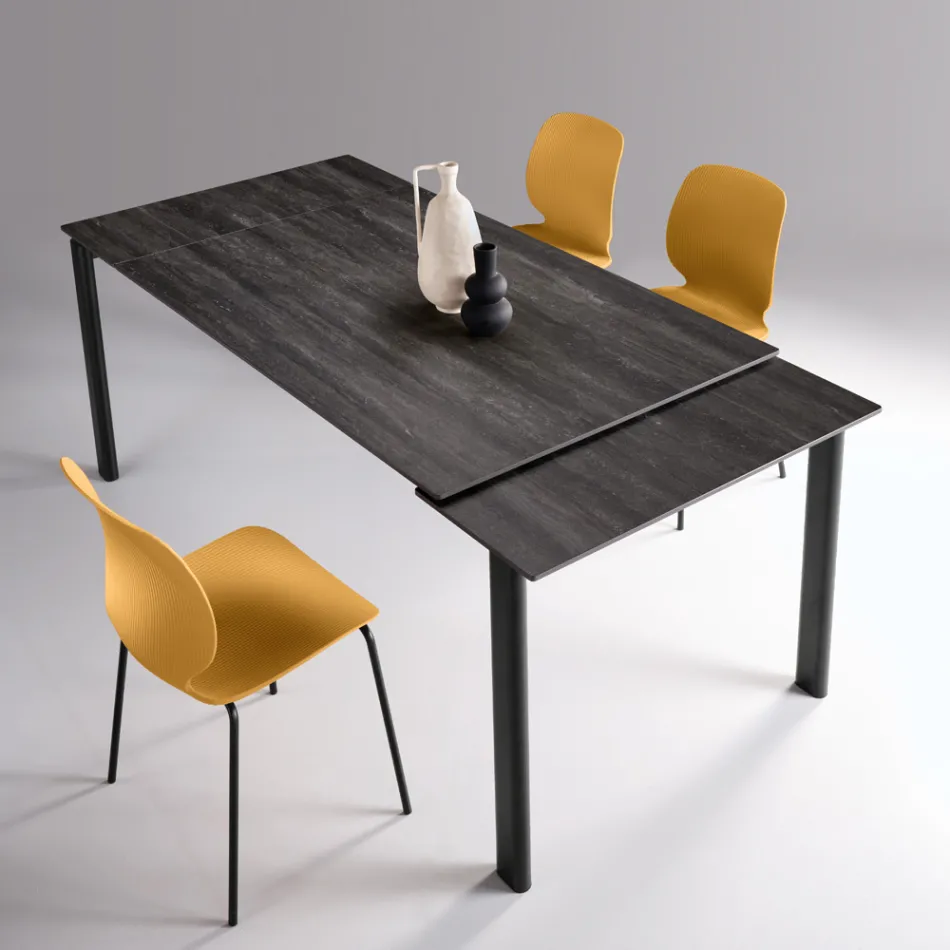 Table extensible en deux tailles, en métal et en pierre effet marbre - Morfeo Viadurini