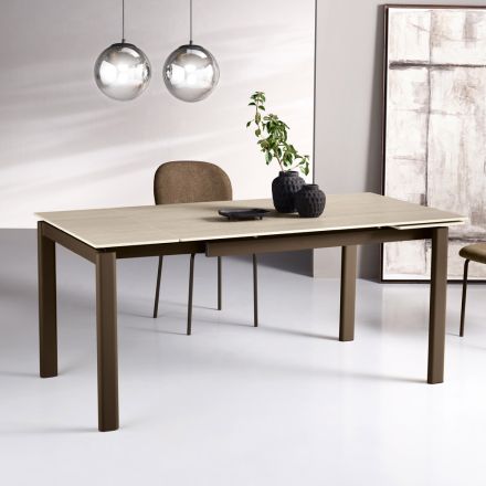 Table extensible en deux tailles, en métal et en pierre effet marbre - Morfeo Viadurini