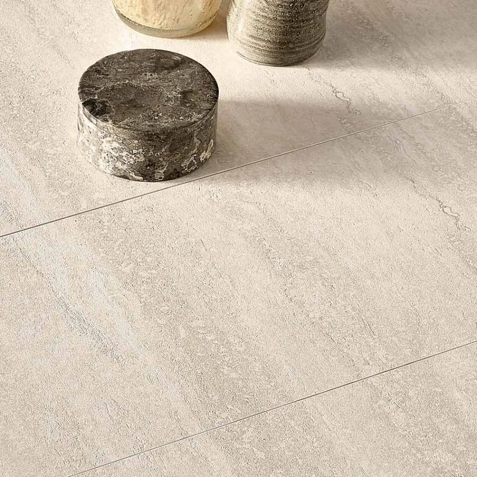 Table extensible en grès cérame avec piètement en métal peint - Arko Viadurini