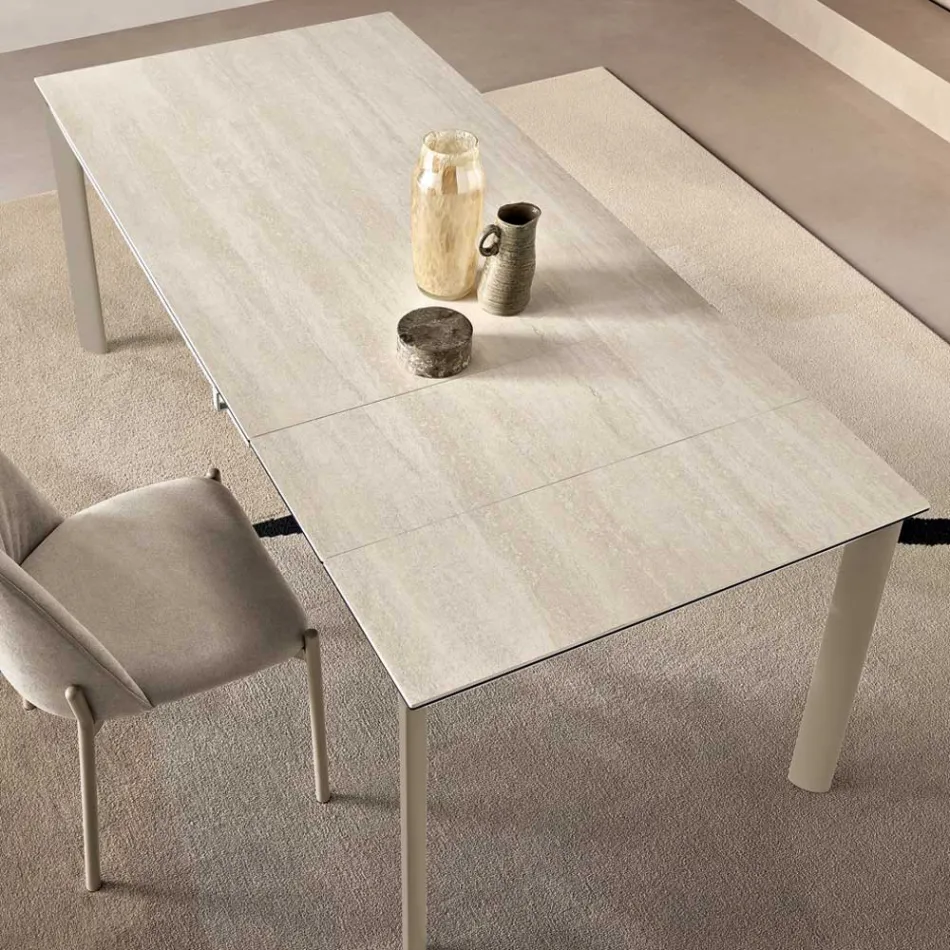 Table extensible en grès cérame avec piètement en métal peint - Arko Viadurini