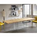 Table extensible en plaqué chêne avec les jambes en verre, Nico 