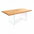 Table extensible en plaqué chêne avec les jambes en verre, Nico 