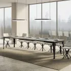 Table Extensible en Bois Mélamine et Piètement en Fer Anthracite - Sassone Viadurini