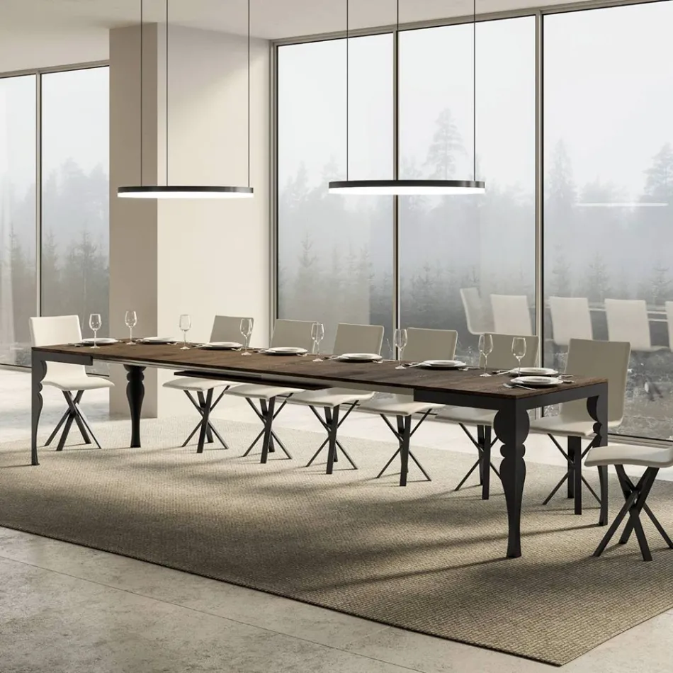 Table Extensible en Bois Mélamine et Piètement en Fer Anthracite - Sassone Viadurini