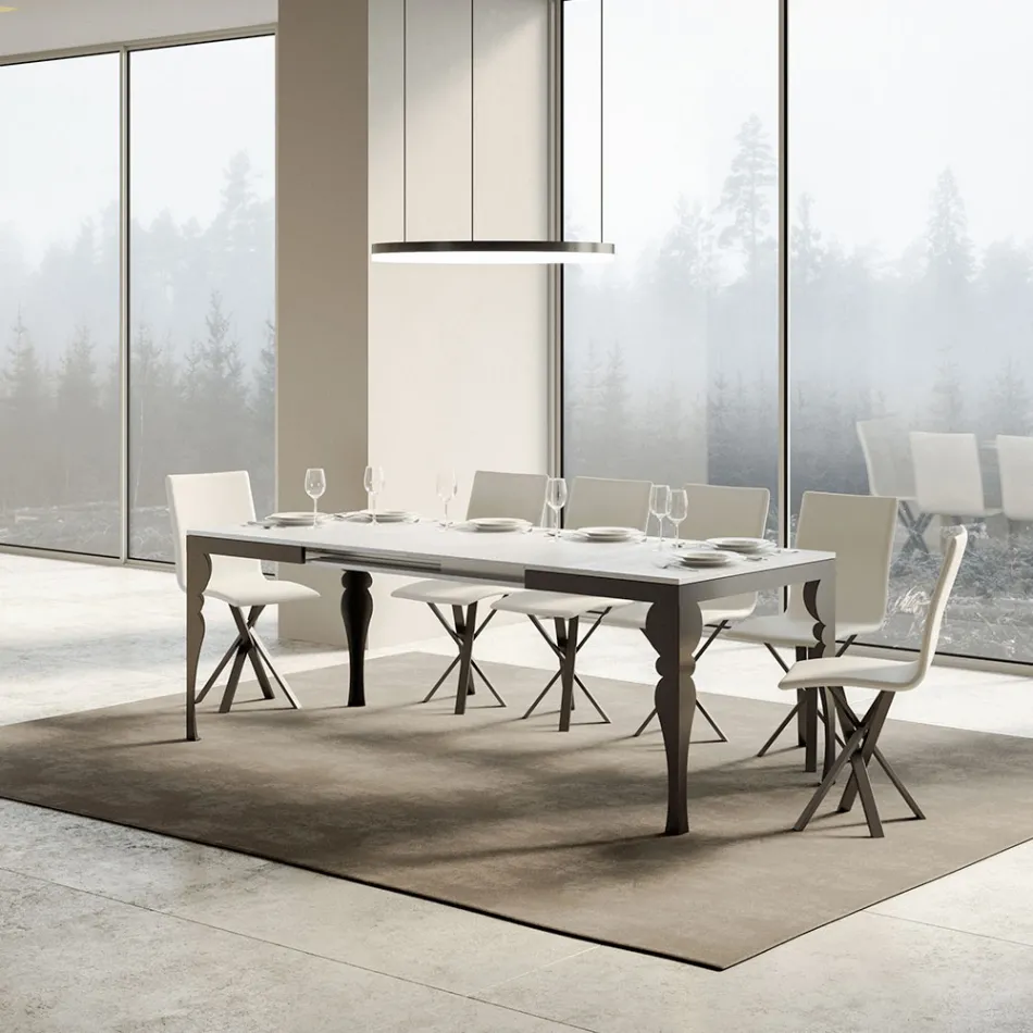 Table Extensible en Bois Mélamine et Piètement en Fer Anthracite - Sassone Viadurini