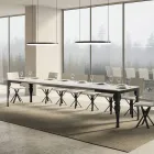 Table Extensible en Bois Mélamine et Piètement en Fer Anthracite - Sassone Viadurini