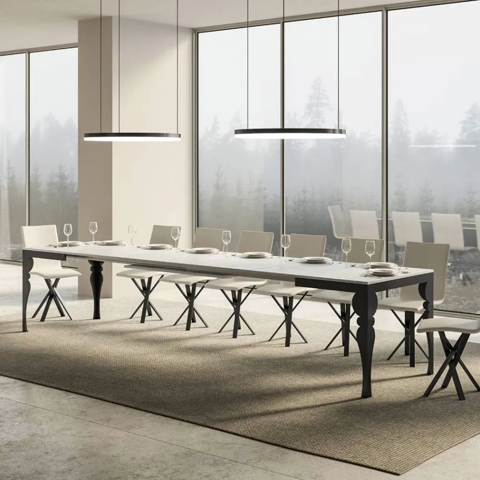Table Extensible en Bois Mélamine et Piètement en Fer Anthracite - Sassone Viadurini
