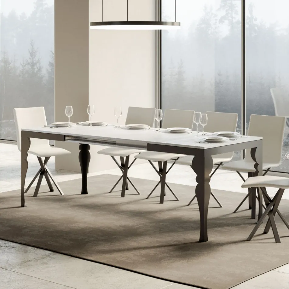 Table Extensible en Bois Mélamine et Piètement en Fer Anthracite - Sassone Viadurini