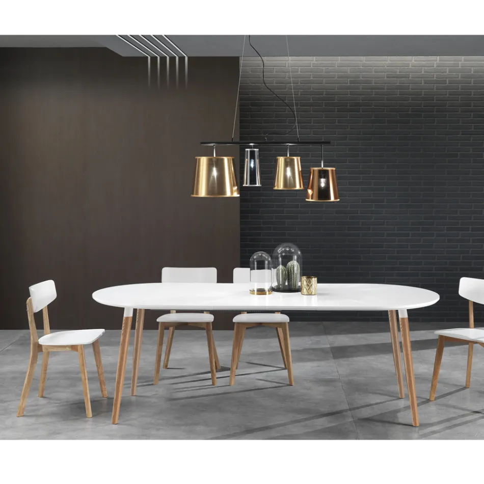 Table de salle à manger extensible en bois, plateau blanc Ian Viadurini