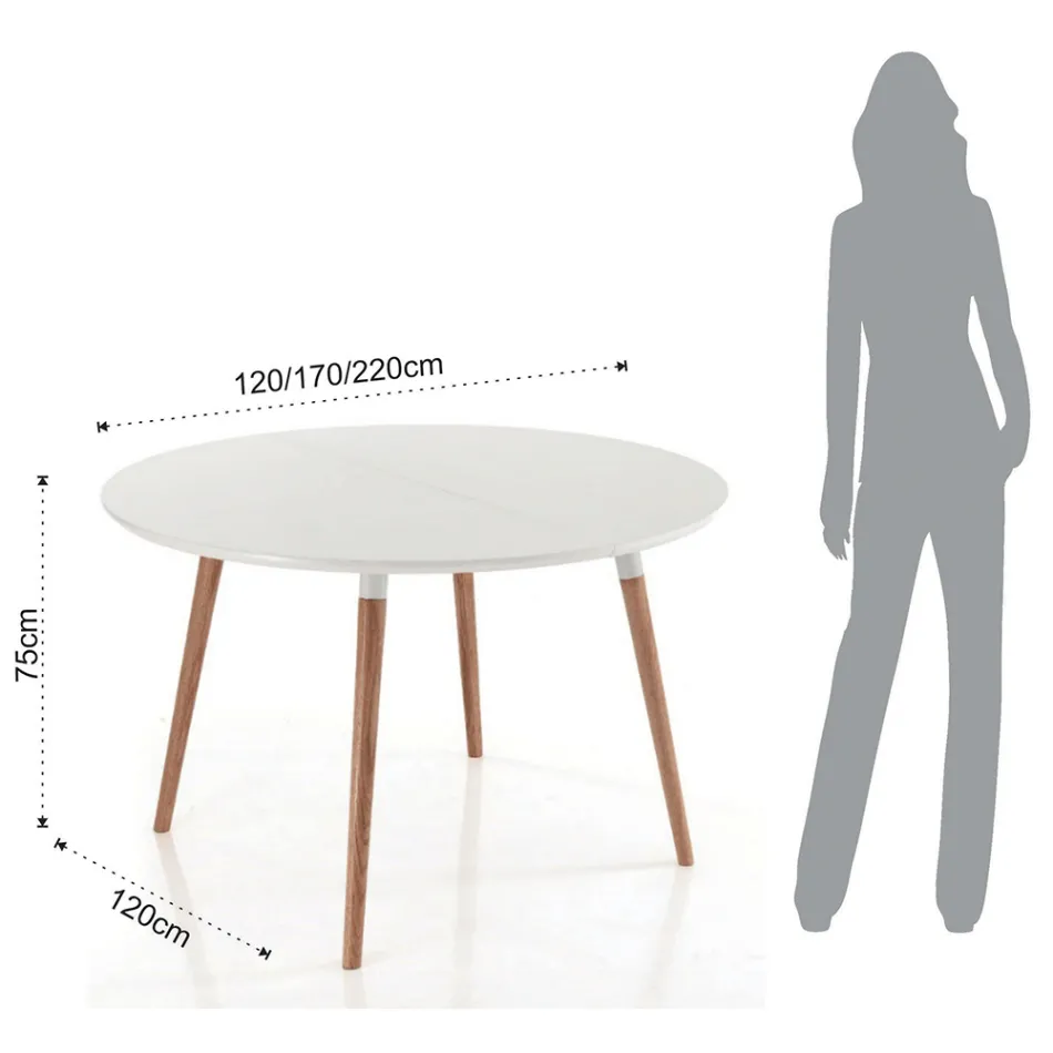 Table de salle à manger extensible en bois, plateau blanc Ian Viadurini