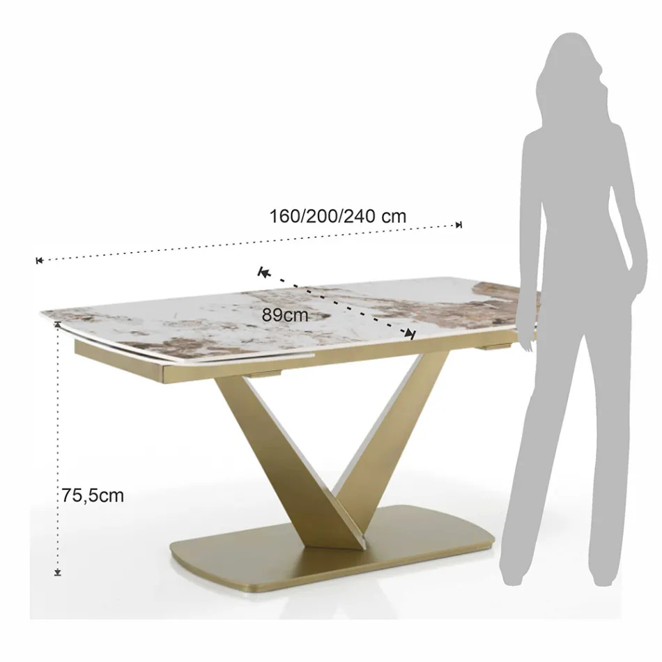 Table extensible en métal et plateau en céramique finition marbre onyx - Marche Viadurini